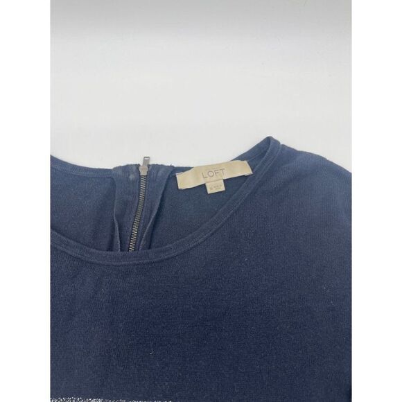 LOFT Sweater w Stripes Long Sleeves Sz M Round Neck Blue & Silver Zipper on Back - Picture 7 of 8